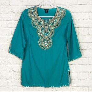Boston Proper XS Gem Embellished Cotton Tunic Top